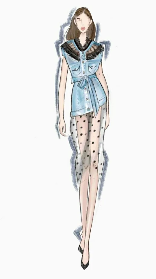 Fashion drawing showing clothing textures and fabrics
