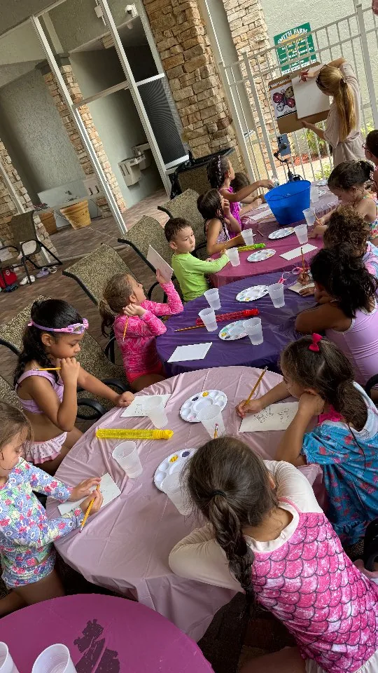 Children enjoying a guided painting activity at a birthday party